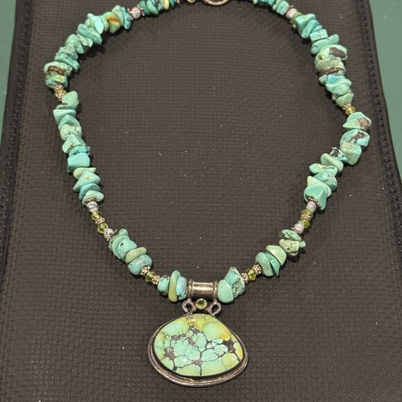 Beautiful Elegant Genuine Turquoise Sterling Silver Choker Necklace 70g 18 Inch